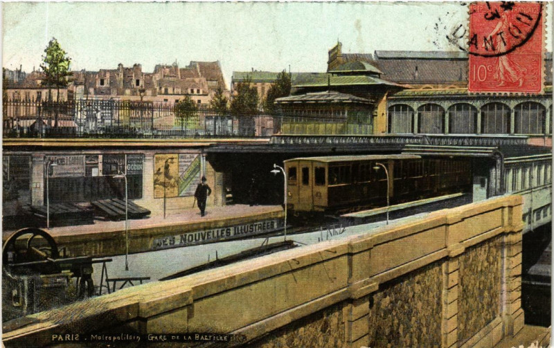 Carte postale ancienne Paris (4e) Metropolitain Gare de la Bastille à Paris 4e