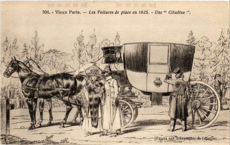 Carte postale ancienne Vieux Paris Les Voitures de place en 1825 Une Citadine à Paris