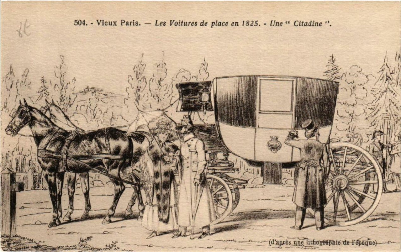 Carte postale ancienne Vieux Paris Les Voitures de place en 1825 Une Citadine à Paris