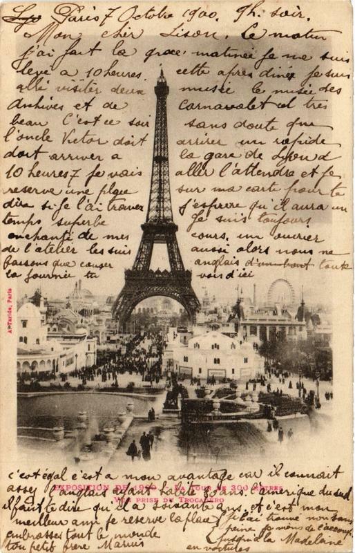 Carte postale ancienne Expo de 1900 Paris L Tour de 300 metres vue prise de Trocadero à Paris