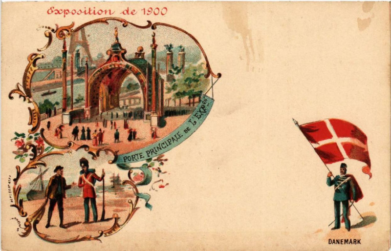 Carte postale ancienne Expo 1900 Paris Porte Principale de l'Expo. Danemark à Paris