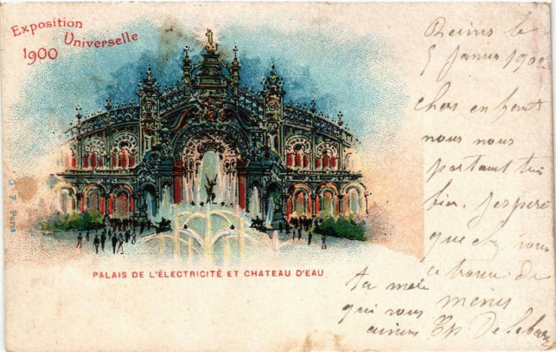 Carte postale ancienne Expo 1900 Paris Palais de l'Electricite et Chateau d'Eau à Paris
