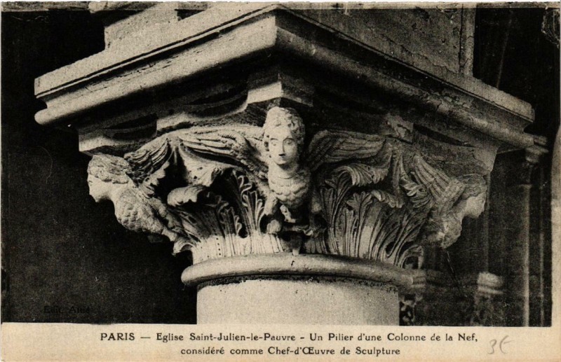 Carte postale ancienne Paris (5e) Eglise Saint-Julien-le-Pauvre Un Pilier d'Une Colonne à Paris 5e