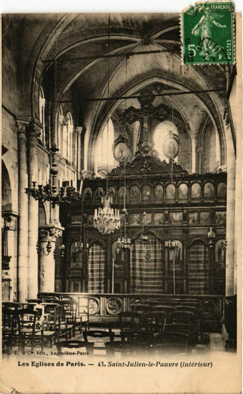Carte postale ancienne Saint-Julien-le-Pauvre (intérieur) à Paris 5e