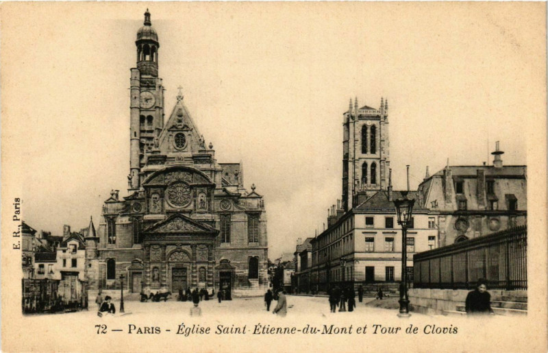 Carte postale ancienne Paris 5e Eglise Saint-Etienne du Mont et Tour de Clovis ed. E.R à Paris 5e