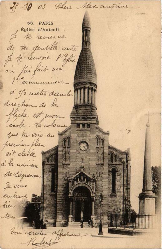 Carte postale ancienne Eglise d'Auteuil à Paris 16e