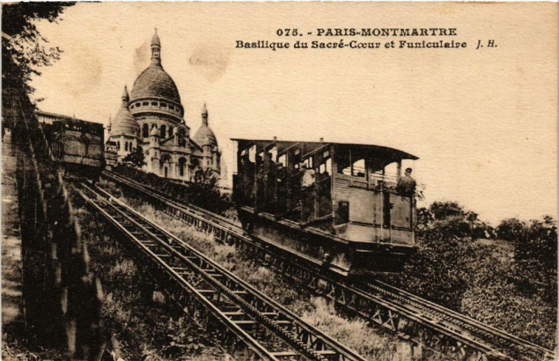 Carte postale ancienne Basilique du Sacré-Coeur et Funiculaire à Paris 18e