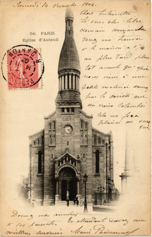 Carte postale ancienne Eglise d'Auteuil à Paris 16e