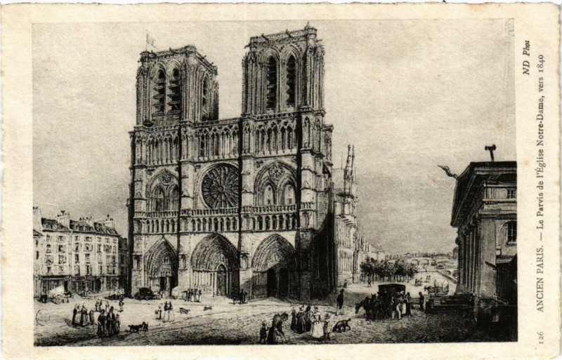 Carte postale ancienne Paris (4e) Ancien Paris Le Parvis de l'Eglise N - D à Paris 4e