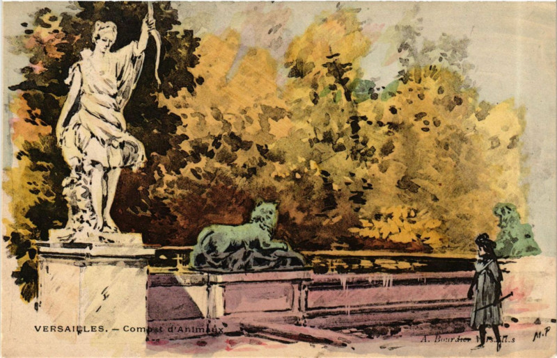Carte postale ancienne Versailles - Combat d'Animaux à Versailles
