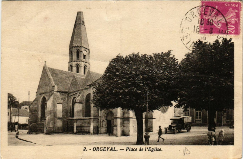 Carte postale ancienne Orgeval - Place de l'Eglise à Orgeval