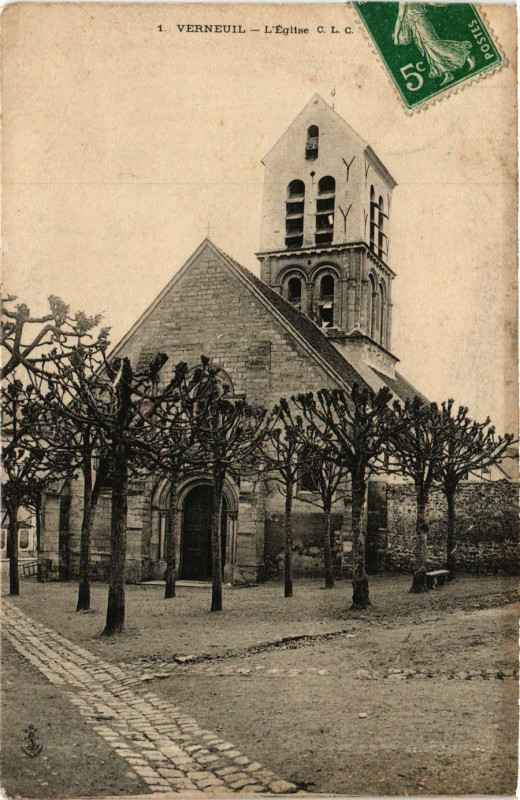 Carte postale ancienne Verneuil - L'Eglise C.L.C