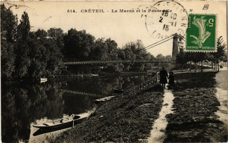 Carte postale ancienne Creteil - La Marne et la Passerelle à Créteil