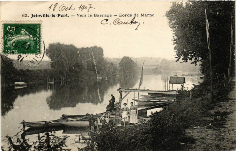 Carte postale ancienne Joinville-le-Pont - Vers le Barrage - Bords de la Marne à Joinville-le-Pont