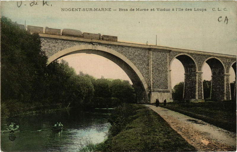 Carte postale ancienne Nogent-sur-Marne - Bras de Marne et Viaduc a l'Ile des Loups à Nogent-sur-Marne