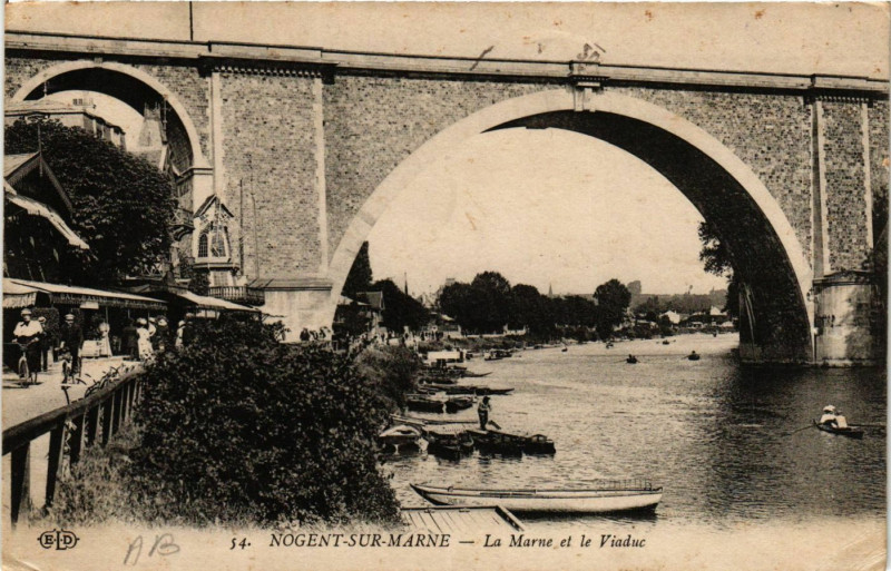 Carte postale ancienne Nogent-sur-Marne - La Marne et le Viaduc à Nogent-sur-Marne