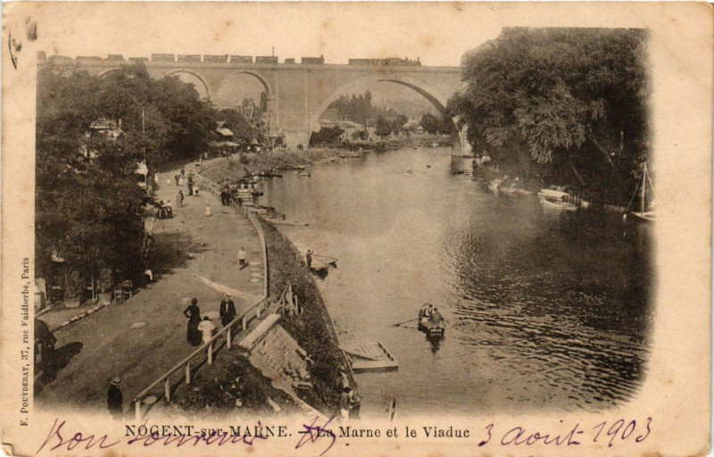 Carte postale ancienne Nogent-sur-Marne - La Marne et le Viaduc à Nogent-sur-Marne