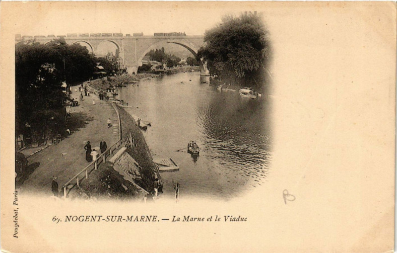 Carte postale ancienne Nogent-sur-Marne - La Marne et le Viaduc à Nogent-sur-Marne