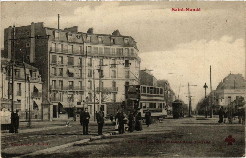 Carte postale ancienne Saint-Mande Rue de Paris et Place de la Tourelle à Saint-Mandé