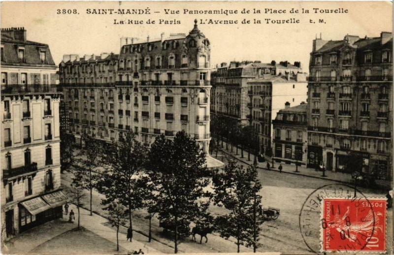 Carte postale ancienne Saint-Mande vue panoramique de la Place de la Tourelle à Saint-Mandé