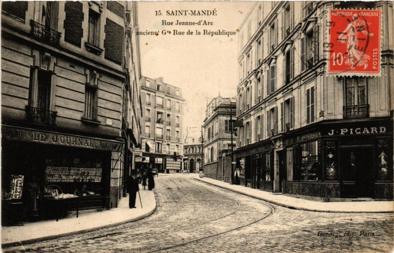 Carte postale ancienne Saint-Mande Rue Jeanne-d'Arc ancienn Grande Rue de la République à Saint-Mandé