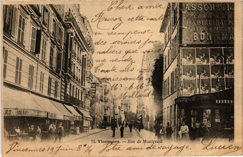 Carte postale ancienne Vincennes Rue de Montreuil à Vincennes