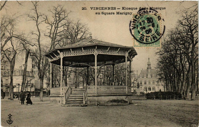Carte postale ancienne Vincennes Kiosque de la Musique au Square Marigny à Vincennes
