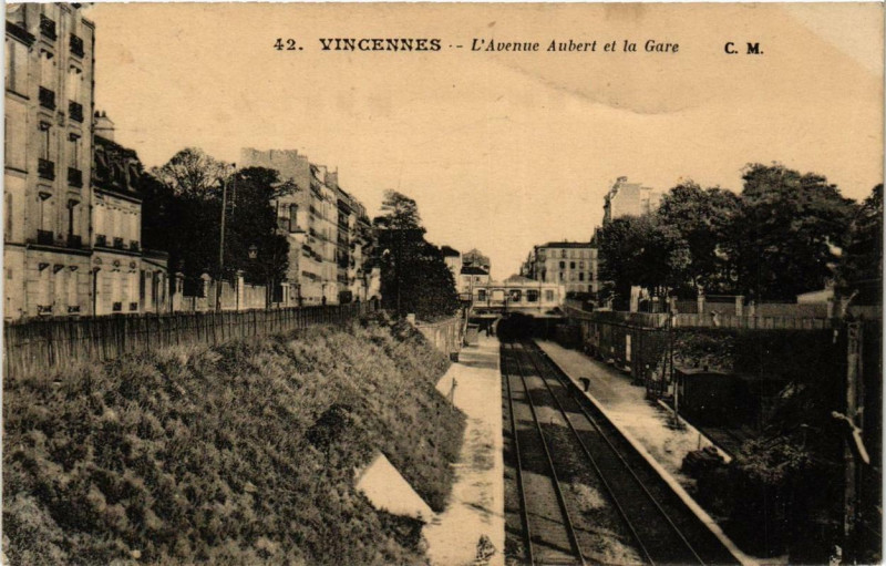 Carte postale ancienne Vincennes L'Avenue Aubert et la Gare à Vincennes