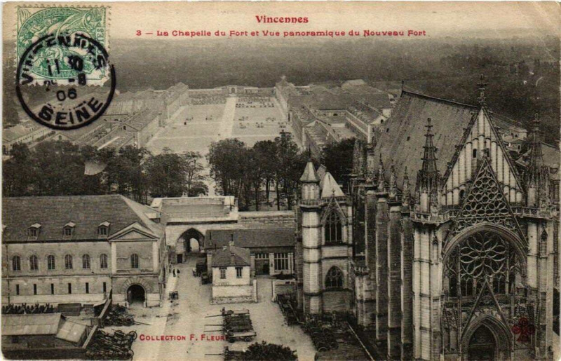 Carte postale ancienne Vincennes La Chapelle du Fort et vue panoramique à Vincennes