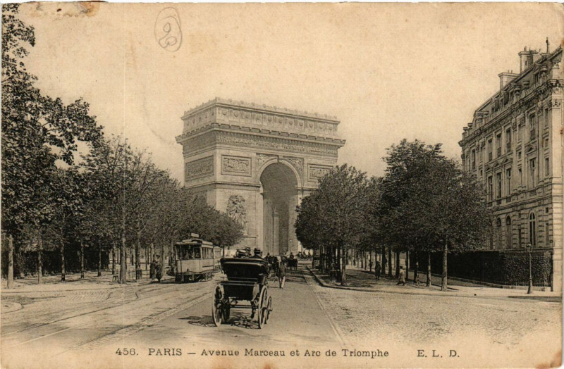 Carte postale ancienne Avenue Marceau et Arc de Triomphe à Paris 16e