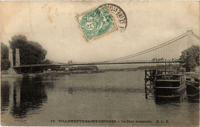 Carte postale ancienne Villeneuve-Saint-Georges Le Pont suspendu à Villeneuve-Saint-Georges