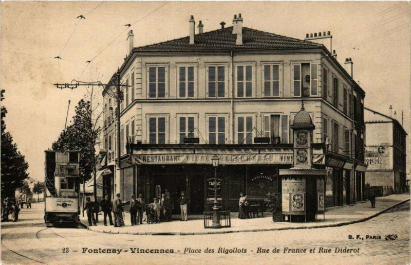 Carte postale ancienne Fontenay-sous-Bois Place Rigollors Rue de France Rue Diderot à Fontenay-sous-Bois