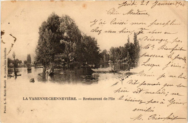 Carte postale ancienne Varenne-Chennevieres Restaurant de l'Ile