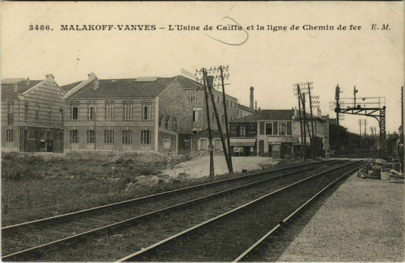 Carte postale ancienne Malakoff Vanves Usine de Caiffa et la Ligne de Chemin de Fer à Malakoff