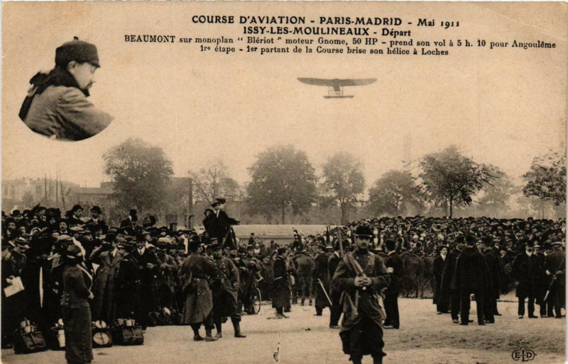 Carte postale ancienne Issy-les-Moulineaux Course d'Aviation Départ Beaumont monoplan à Issy-les-Moulineaux