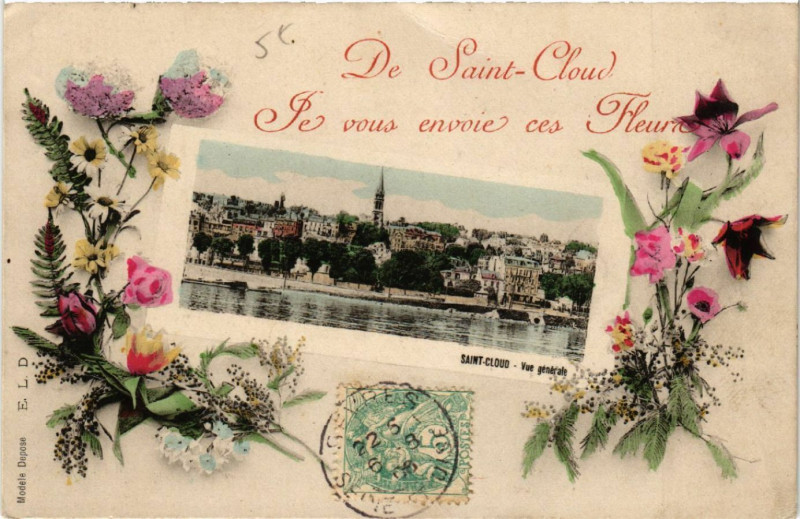 Carte postale ancienne De Saint-Cloud Je vous envoie ces Fleurs à Saint-Cloud