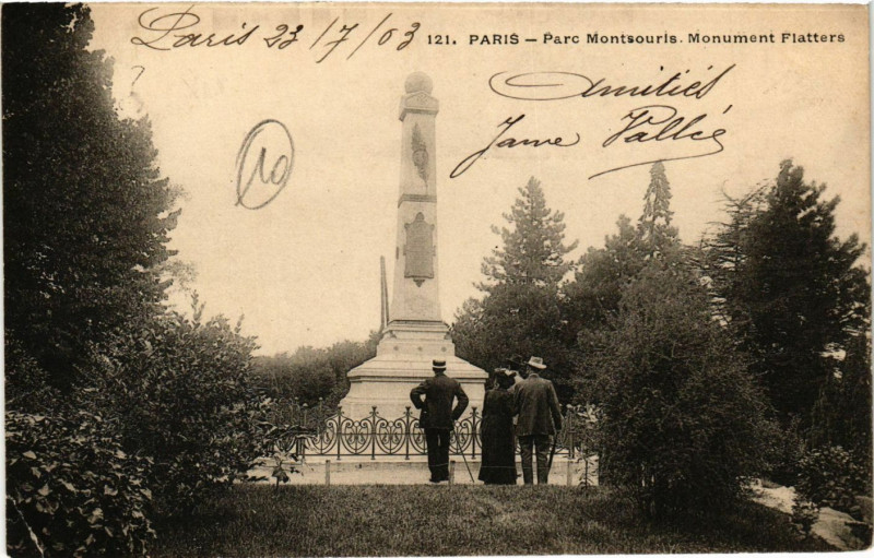 Carte postale ancienne Parc Montsouris - Monument Flatters à Paris 14e