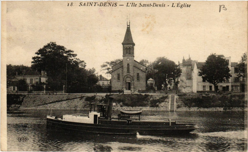 Carte postale ancienne Saint-Denis - L'Ile Saint-Denis - L'Eglise à Saint-Denis