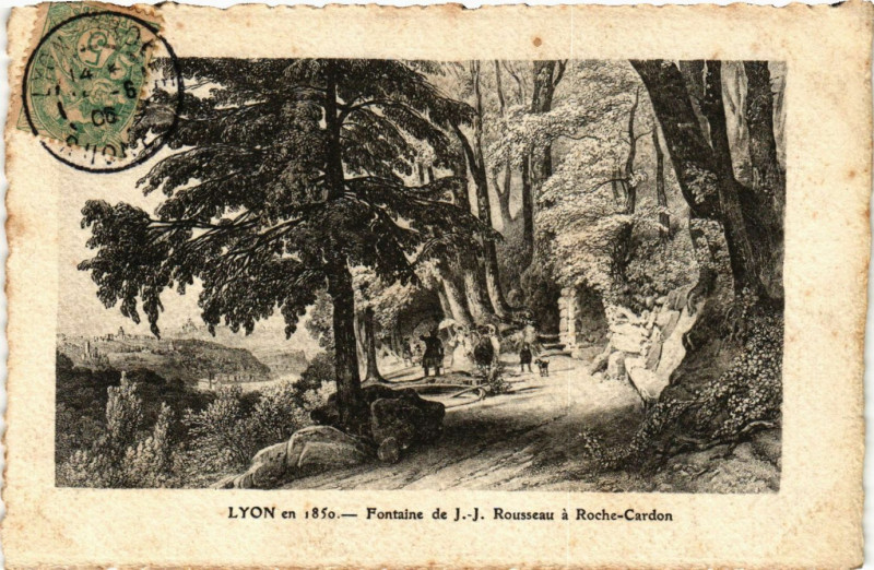 Carte postale ancienne Lyon - Lyon en 1850 - Fontaine de J.-J. Rousseau a Roche-Cardon à Lyon