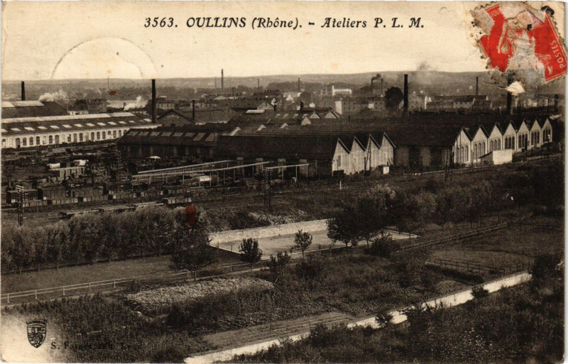 Carte postale ancienne Oullins - Ateliers P. L. M à Oullins