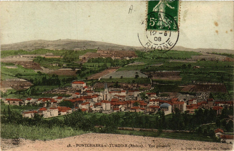 Carte postale ancienne Pontcharra-sur-Turdine - Vue générale