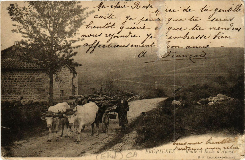 Carte postale ancienne Propieres - Route et Roche d'Ajoux à Propières