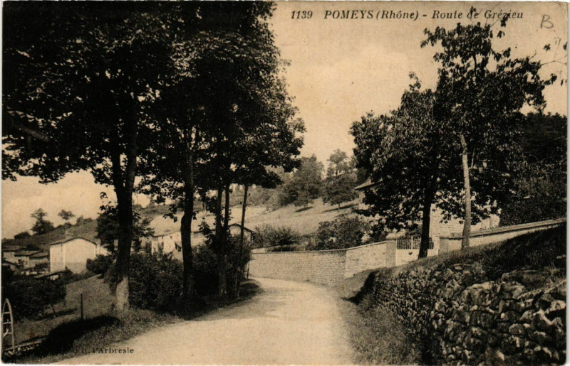 Carte postale ancienne Pomeys - Route de Grézieu à Pomeys