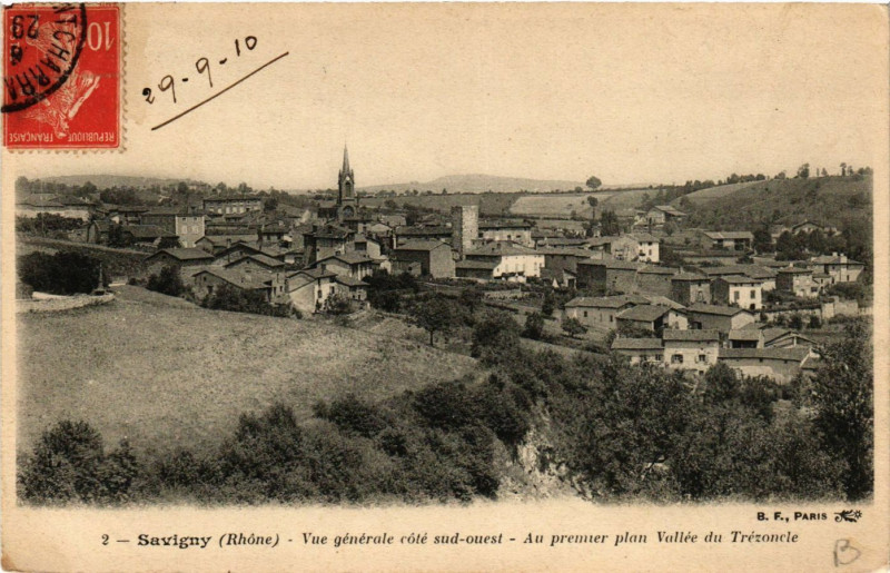 Carte postale ancienne Savigny - Vue générale cote sud-ouest à Savigny