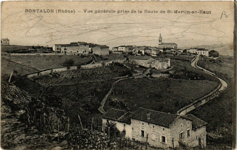 Carte postale ancienne Rontalon - Vue générale prise de la Route de Saint-Martin-en-Haut à Rontalon