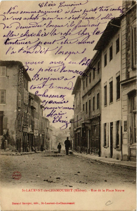 Carte postale ancienne Saint-Laurent-de-Chamousset - Rue de la Place Neuve à Saint-Laurent-de-Chamousset
