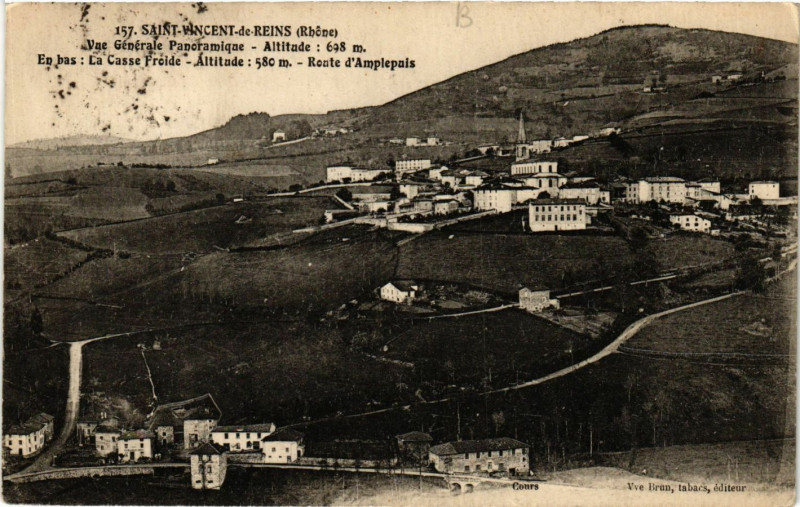 Carte postale ancienne Saint-Vincent-de-Reins - Vue générale panoramique - Alt 698 m à Saint-Vincent-de-Reins