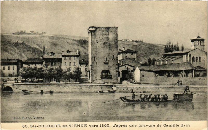 Carte postale ancienne Sainte-Colombe-les-Vienne une gravure de Camille Sain à Sainte-Colombe