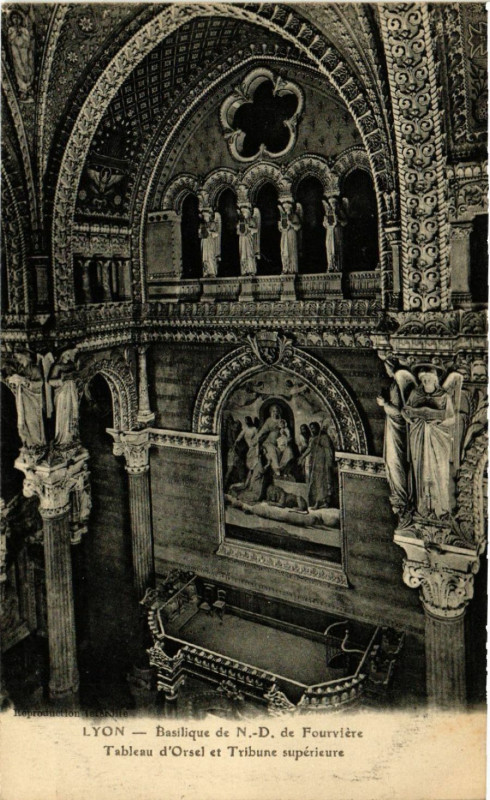 Carte postale ancienne Lyon - Basilique de N -D de Fourviere - Tableau d'Orsel Tribune à Lyon