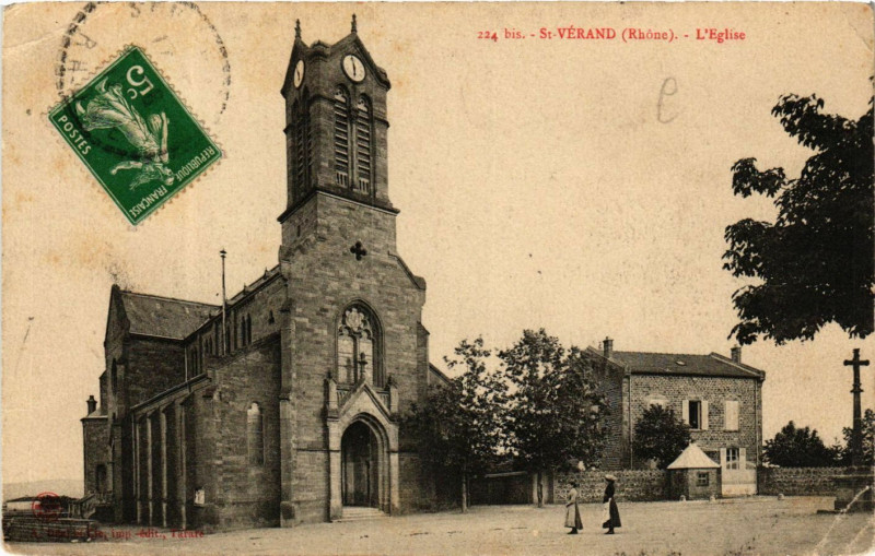 Carte postale ancienne Saint-Verand - L'Eglise à Saint-Vérand